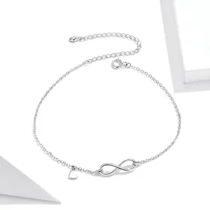 Minimalist S925 sterling silver infinity anklet with heart charm and adjustable chain link