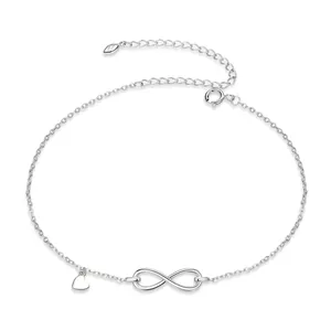 925 Sterling Silver Infinity Heart Anklet For Women Adjustable Minimalist Link Chain Foot Jewelry For Summer Beach Vacation