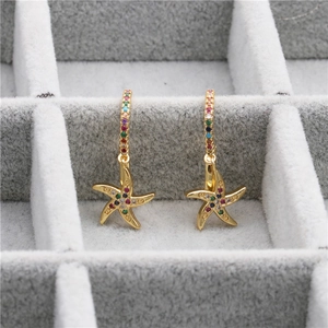 Elegant gold starfish hoop earrings with colorful micro-inlaid cubic zirconia stones