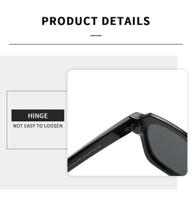 Détail de la charnière renforcée et des spécifications sur les lunettes de soleil