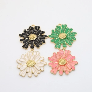 Daisy alloy enamel pendants in four colors for DIY necklace and earring jewelry making