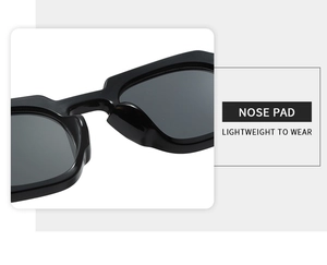 Détail des plaquettes de nez intégrées légères sur les lunettes de soleil ovales rétro