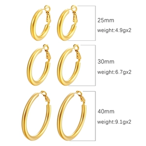 Three sizes of 18K gold-plated chunky stainless steel hoop earrings for women