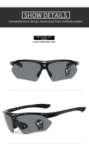 Detail of sports sunglasses with black semi-rimless frames and anti-slip grey lenses