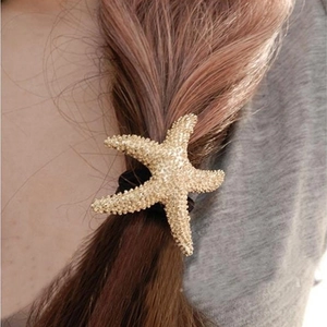 Alloy Starfish Hair Ties With Elastic Rubber Band Metallic Texture Ocean Style Beach Accessory For Women