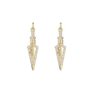 14K gold plated dagger drop earrings with sparkling cubic zirconia in minimalist style