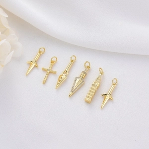 DIY Charms Pendants 14K Gold Plated Copper Zircon Dagger Big Ben Cross Star For Jewelry Making Necklace Bracelet