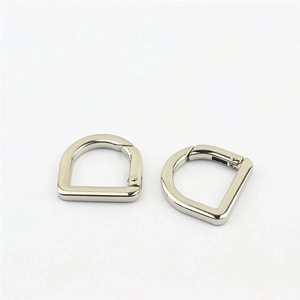 Pair of polished silver metal D-ring spring clasps for handbag and bag strap accessories