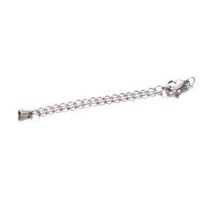 Polished stainless steel extension chain with lobster clasp and teardrop charm for jewelry DIY