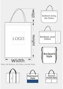 Structural diagram of various canvas tote bags showing dimensions and design options