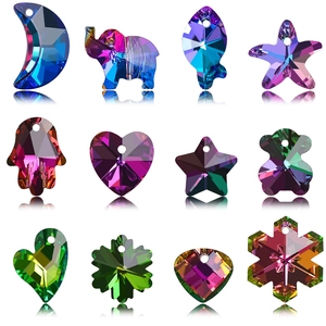 Faceted Crystal Glass Charms Colorful Rainbow Iridescent DIY Jewelry Making Pendants Heart Star Shape Handcrafted Accessories