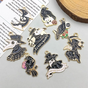 Gothic plague doctor raven enamel pins set in black and gold for DIY jewelry