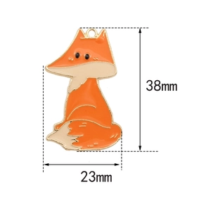 Detailed dimension view of an orange fox enamel charm measuring 38mm by 23mm for DIY crafts