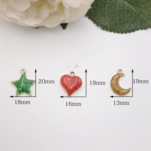 Glitter alloy charms set with green star red heart and gold moon pendants for jewelry making