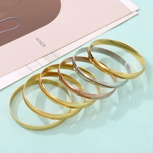 Polished Bangle Bracelet Stainless Steel Wide Plain Round Minimalist Retro Jewelry For Women Men