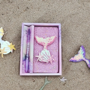 Sequin Mermaid Tail Notebook And Quicksand Pen Gift For Girls Kids Dreamy Angel Wings Cute Cartoon Journal Diary