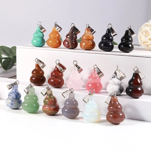 Assorted natural stone calabash pendants in various colors with metallic clasp