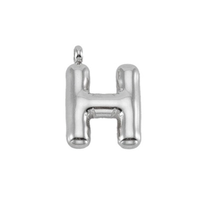 Detailed view of silver stainless steel chubby bubble letter H pendant charm