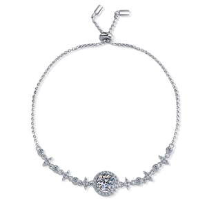 Elegant S925 sterling silver adjustable bracelet with round moissanite center stone