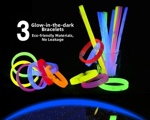 Vibrant glowing neon glow sticks in various colors shown against a dark black background