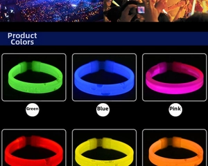 Neon glow stick bracelets in green blue pink red yellow and orange colors in grid view