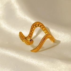 304 Stainless Steel Snake Open Ring For Women Men Punk Hip Hop Adjustable Gold Animal Wrap Finger Ring Fashion Jewelry