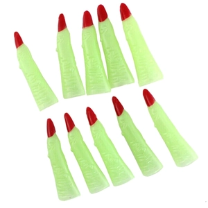 Set of 10 fluorescent green witch fingers with red nails for Halloween zombie costumes