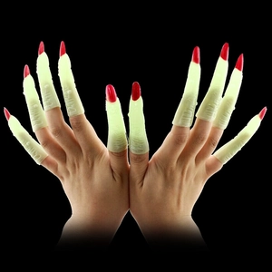 Luminous green witch finger nails for Halloween costume props on black background