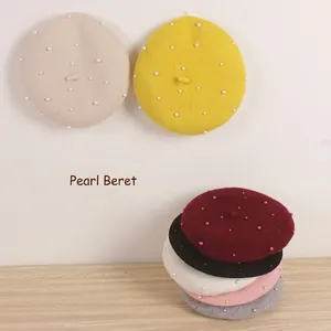 Kids vintage pearl beret in multiple colors like beige and red for autumn and winter