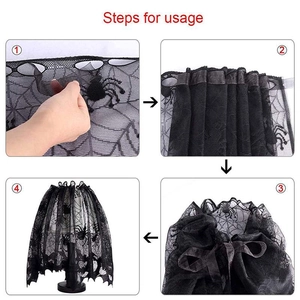 Installation guide for black lace lampshade featuring spider web and bat patterns