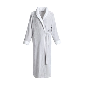 Thick coral fleece long bathrobe with white faux fur lining and waist belt tie