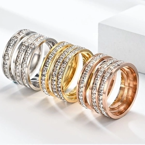 Sparkling Stainless Steel Ring Square Cubic Zirconia Inlaid Eternity Band For Couples Elegant Fashion Jewelry