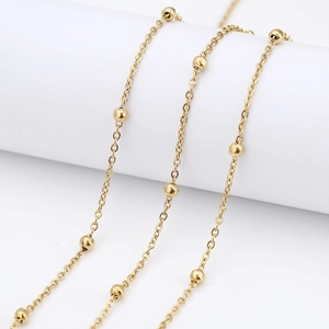 Golden 4mm stainless steel station chain necklace with minimalist beaded link design