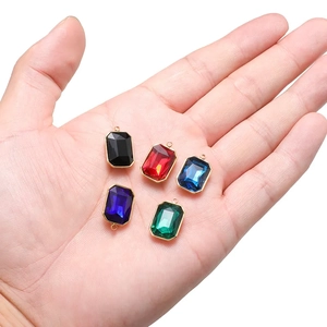 Rectangle glass crystal pendants in multiple colors with golden stainless steel frame