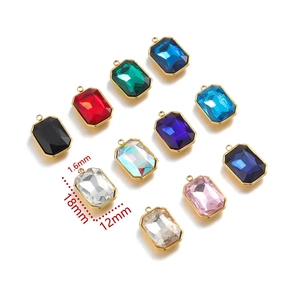 Rectangular faceted glass crystal pendants in assorted colors with gold metal frames