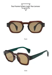 Vues de face et de côté de lunettes de soleil vintage avec rivets et branches vertes