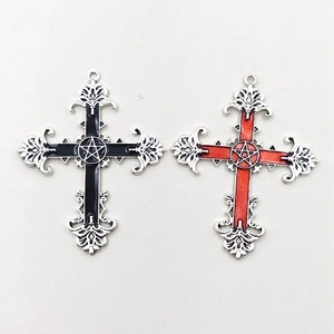 Gothic style black and red enamel cross pendants with pentagram for DIY jewelry