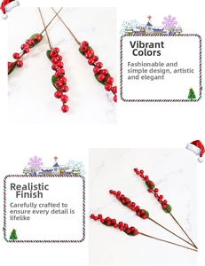 Detailed view of vivid red Christmas berry stem with realistic green leaves and texture