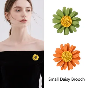 Elegant enamel daisy brooches in yellow, green and orange with a matte finish for women