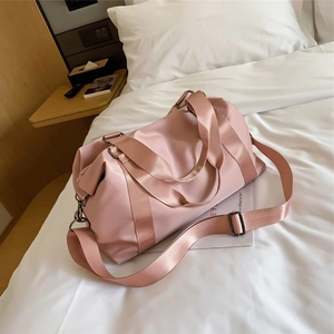 Pink large-capacity fitness gym bag with dry-wet separation and detachable strap