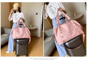 Pink large yoga gym bag with luggage strap sleeve showing back detail for travel
