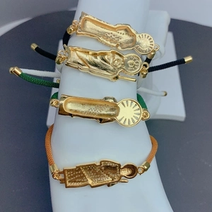 Adjustable Saint Jude braided cord bracelets with micro-pave gold religious pendants