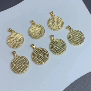 Golden round medal pendants with hammered texture for DIY jewelry making in bulk set