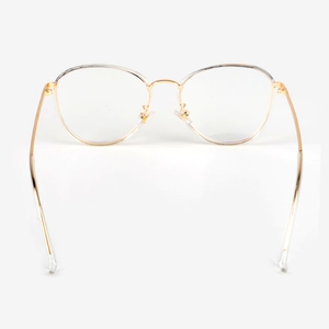 Stylish gold metal round glasses with blue light blocking lenses and transparent frame details
