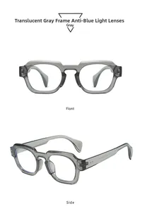 Détail des lunettes de soleil ovales grises transparentes avec verres anti-lumière bleue