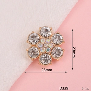 Detailed macro view of a 23mm rhinestone flower charm with rose gold alloy base