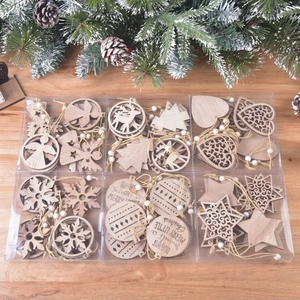 Christmas Hanging Ornaments Wooden Laser Cut Hollow Xmas Tree Decorative Pendant Natural Rustic Style Festive Holiday Decoration