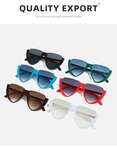 Collection of oversized geometric cat-eye sunglasses in multiple vibrant colors and finishes