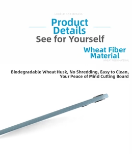 Detailed macro side view showing thick light blue wheat straw fiber cutting board texture