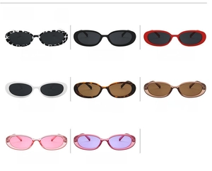 Detailed catalog of retro oval sunglasses showing eight stylish leopard and cow print patterns